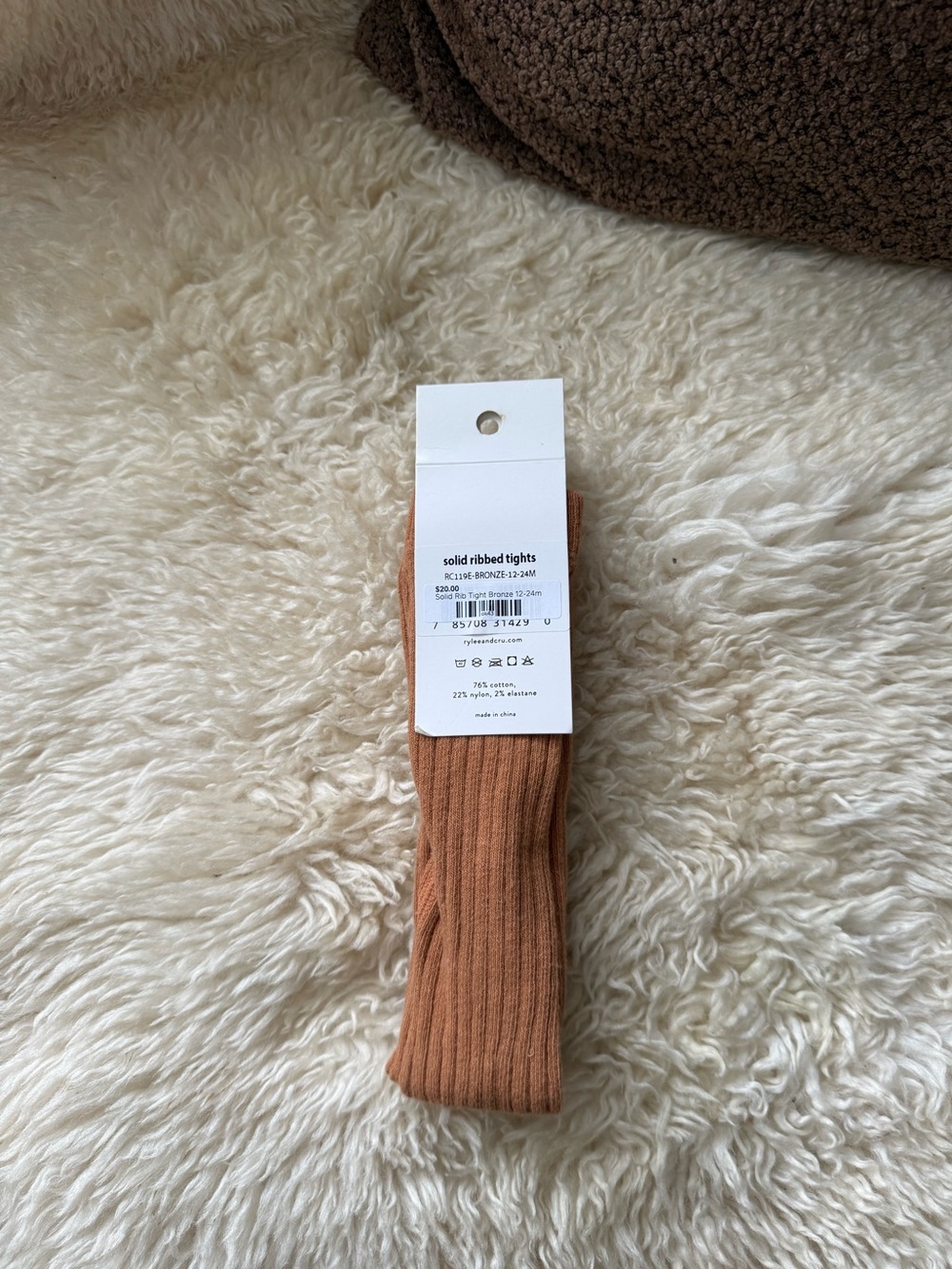 Rylee + Cru Bronze Ribbed Tights - Picture 3 of 3